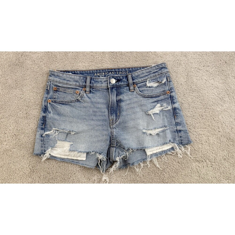 American Eagle Outfitters Light Wash Stretch Denim Cutoff Shorts Mid-Rise - 2